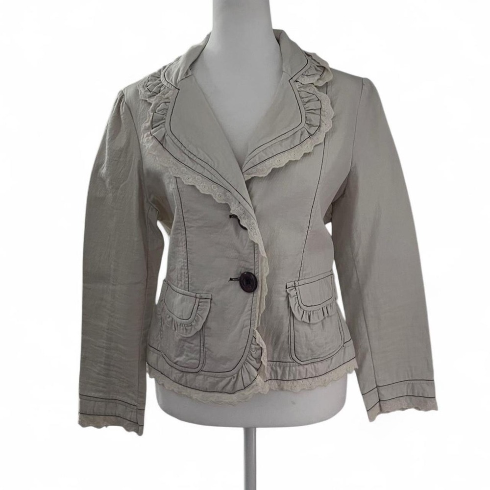 Vintage Style Cottagecore L.S.C Cream Fitted Blazer Ruffle Details Women's XS/S